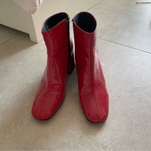 red patent leather boots